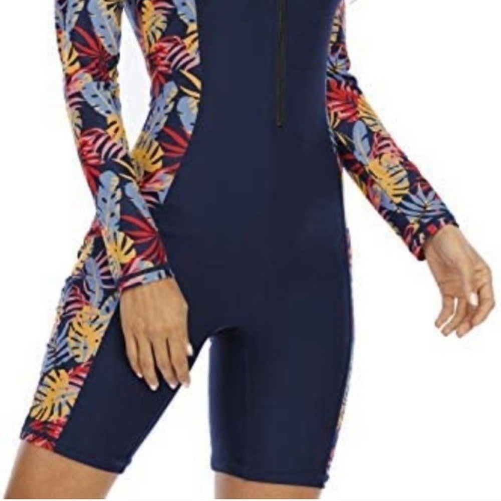 Halcurt Women's Navy Floral Long Sleeve Swimsuit # A-2 - Picture 6 of 15